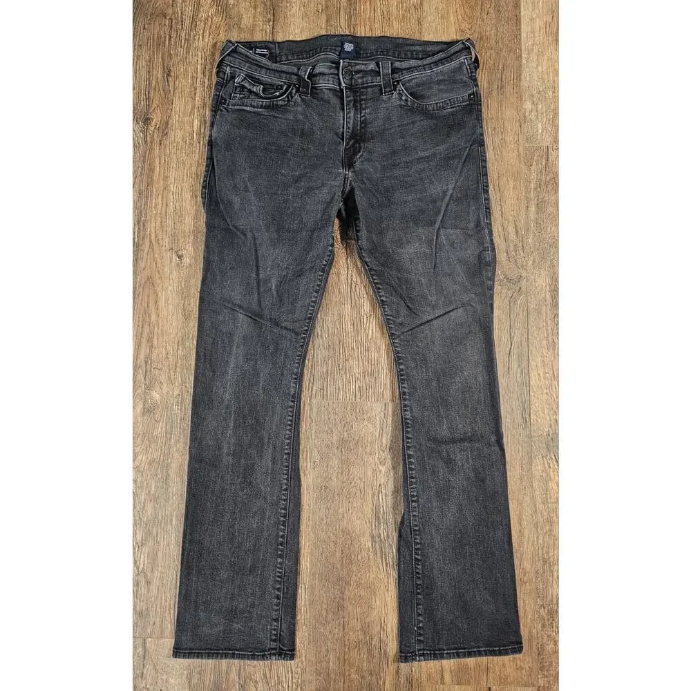 True Religion Jeans Mens 38 Black Fade Ricky Relaxed Straight Pockets Stretch